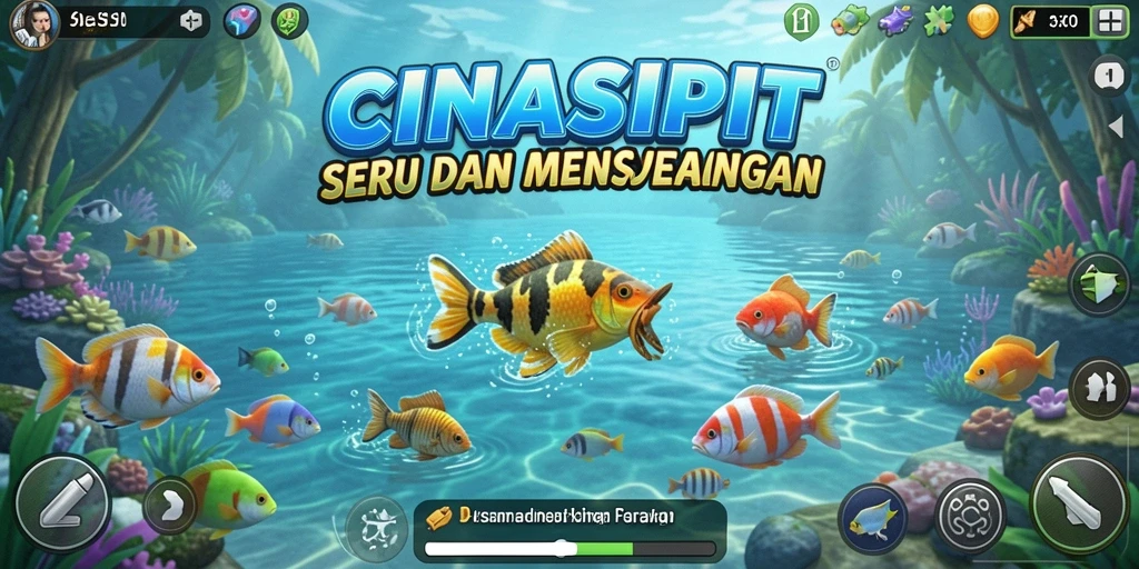 Tampilan dalam game CINASIPIT yang menampilkan gameplay memancing yang seru.