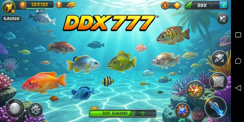 Tampilan gameplay IDX777 dengan ikan berwarna-warni yang menanti untuk ditembak.