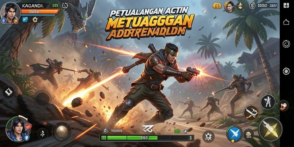 Tampilan utama KAGANDAN dengan pertempuran aksi yang intens.