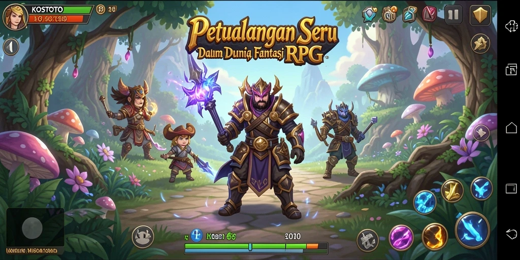 Tampilan gameplay KOSTOTO yang menampilkan pertarungan epik di dunia fantastis.