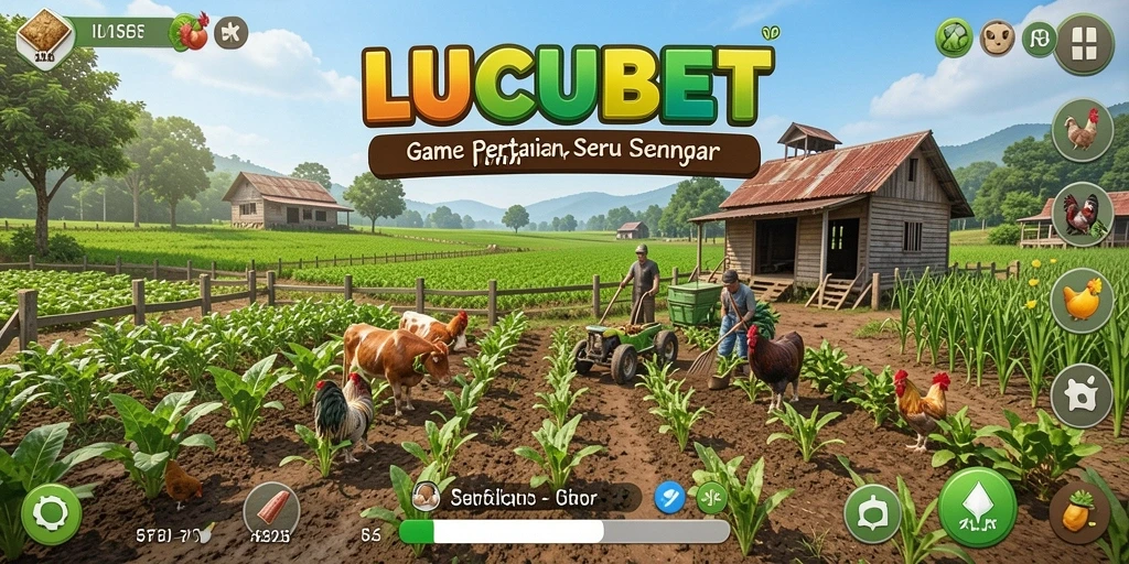 Screenshot LUCUBET menunjukkan petani dengan tanaman yang subur.