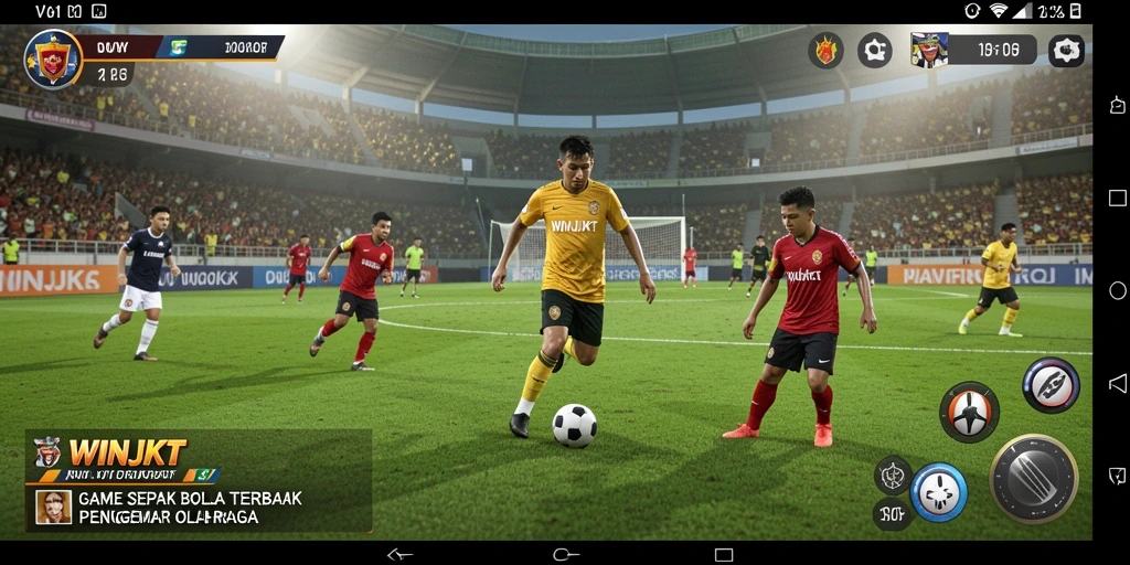 Tampilan gameplay seru dari WINJKT yang menggambarkan pertandingan sepak bola.