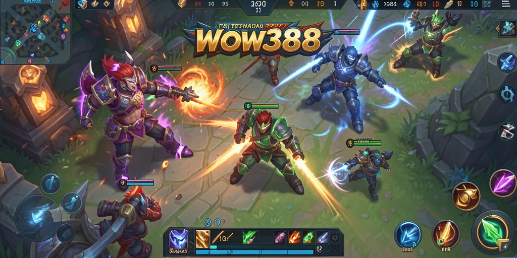 Tangkapan layar utama WOW388 menampilkan aksi seru dari pertempuran MOBA.